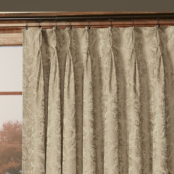 Calico Corner Other - TWO Elegant Custom Tan & Blue Pinch Paisley Pleat Curtain
